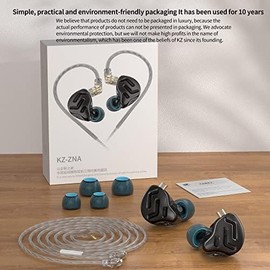 Yinyoo KZ ZNA Wired Headphones, KZ Hybrid Driver, Metal Earbuds, 12mm Super Dynamic Unit In-Ear Monitor with 2 Pin 0.75mm Detachable Cable (Black, with Microphone)