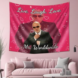 Myqiqi Mr Worldwide Tapestry, Live Laugh Love Funny Tapestry with Metal Ring Hooks for Indoor or outdoor Wall Hanging Decor (130 * 150cm)