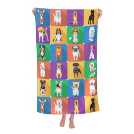 VOOHDDY Cute Dog Cartoon Cool Beach Towel Large Soft Absorbent Microfiber Quick Dry Oversized Bath Towels for Bathroom Women Men Pool Camping Travel Swimming Picnic Sports