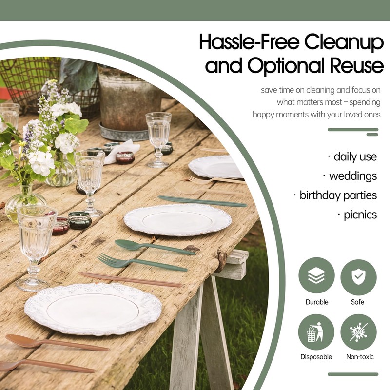 Kochorie 360 Pcs Woodland Plastic Silverware Disposable Flatware Plastic Cutlery