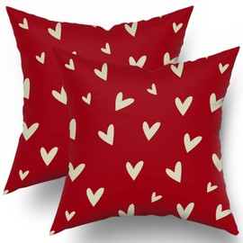 Valentines Day Pillow Covers 18x18 Set of 2 Red Love Heart Holiday Decorative Throw Pillows Romantic Valentine Themed Gifts Pillowcase Cotton Square Cushion Cover Decor for Home Couch Bed Soft