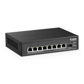 MokerLink 8 Port 2.5G PoE Switch with 10G SFP+ Slot, 8 x 2.5G Base-T Ports Compatible with 10/100/1000Mbps, IEEE8023af/at PoE 135W, Metal Unmanaged Fanless Small Network Switch