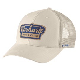 Carhartt Men's Rugged Flex Twill Mesh-Back Script Patch Cap, Chalk