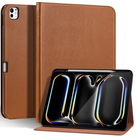 Thryxop Genuine Leather Case for iPad Pro 13 inch (M5/M4) 2025/2024 with Pencil Holder | Slim Protective Cover with Adjustable Stand, Auto Wake/Sleep, Premium Leather | Brown