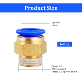 MIPIACE 6 Stück Push In Druckluftanschluß 14mm 3/8′′ Pneumatik Steckverschraubung Push to Connect Fittings PT Außengewinde Gerade Einsteckschlauch Druckluftkupplung Steckanschluss für Luftschläuche