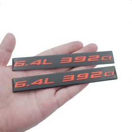 Pair Set 6.4L 392ci Letter Highly Polished Real Aluminum Car Truck Engine Swap Badge Emblem Nameplate (Black Red)