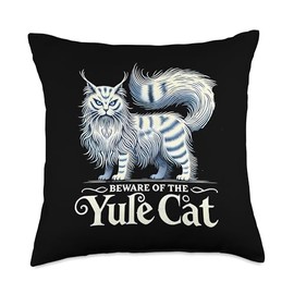 Beware of the Yule Cat Jolakotturinn Icelanic Folklore Throw Pillow