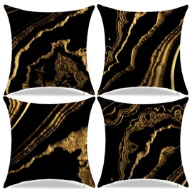 LDJRSY Black and Gold Couch Decor Throw Pillow Covers 18X18 Inch Black and Brown Gold Home Decorative Pillow Covers Set of 4 for Living Room Bedroom Bed Couch Cushion Cover Sofa Decor Pillow Cases