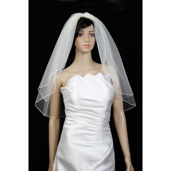 Bridal Wedding Simple Veil Ivory 2 Tiers Elbow Length With Pencil Edge