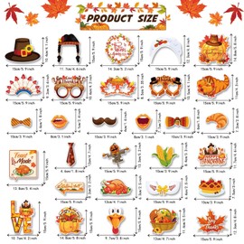 WEIKA 30PCS Thanksgiving Themed Photo Booth Props with Stick, Selfie Photo Props for Friends Thanksgiving Feast Birthday Party Photo Booth, Give Thanks Fall Harvest Funny Turkey Party Decor Supplies