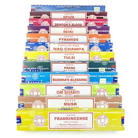 Satya Nag Champa Om Shanti incense set G 12x15gram includes: Nag Champa, Om Shanti, Samyak, Reiki, Frankincense, Dragons Blood, Buddhas Blessing, Opium, Tulsi, Musk, Pyramids, Prana