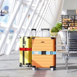 Luggage Strap, 2pcs Suitcase Straps with Password Lock Information Card, Adjustable Travel Packing Accessories Suitcase Belts with Buckle (Blue, 2 PCS Set)