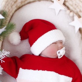 UTTPLL Baby Santa Hat Knitted Unisex Christmas Hat Toddler Newborn Infant Winter Xmas Hats Slouchy Red Baby Beanie 3-12 Months