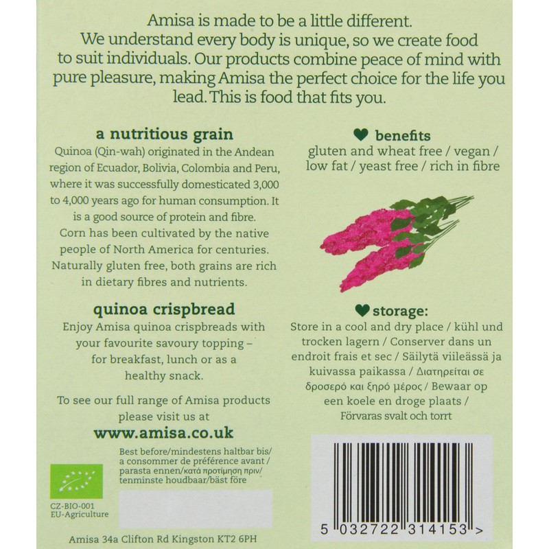 AMISA Organic Gluten Free Quiona Fibre Plus Crispbread 100g (PACK