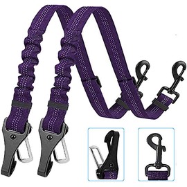 Corooci Dog Seat Belt，2021 Newest 2-in-1 DESIGN Latch Bar Attachment Pet Car Seatbelt Metal Buckle Elastic Buffered Reflective Nylon Belt Tether for Dogs Safety Belt Harness for Travel Daily Use(Purple)