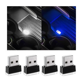 Yourkar 4 PCS USB LED Car Interior Atmosphere Lamp, Plug-in USB Interface Trunk Ambient Lighting Kit, Night Led Decoration Mini USB Light, Universal Interior Car Accessories (White+Blue)