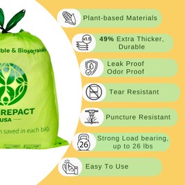NaturePact USA Extra Thick 1 MIL Compostable Trash Bags, Drawstring, 3.2 Gallon - Heavy Duty, Ultra Durable,Leak Proof, Kitchen Compost Bin Compatible, 50 Count