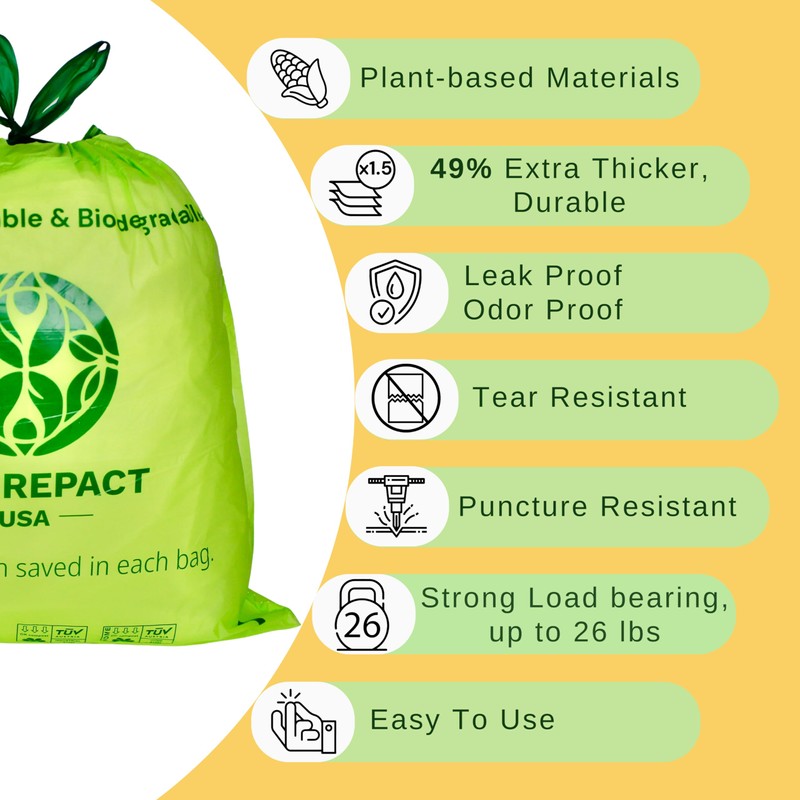 NaturePact USA Extra Thick 1 MIL Compostable Trash Bags, Drawstring,