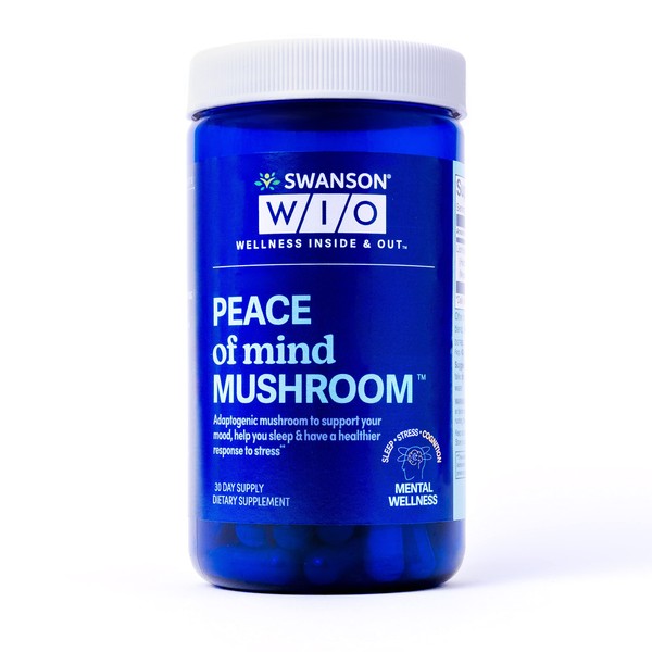 Swanson WIO™ Peace of Mind Mushroom™ Better Sleep, Stress Support, Better Mood, 500 mg Lion's Mane Mushroom, May Support Cognition, Mental Wellness, Adaptogen, 60 Capsules (30-Day Supply)