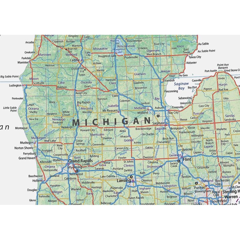 Tiger Moon Michigan State Map - 17.7 x 16.5 Inches,