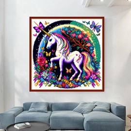 Dimensean Stamped Cross Stitch Kits Full Range of Embroidery Patterns Starter Kits for Beginners Adult or Kids DIY Cross Stitches Needlepoint Kits 11CT-Unicorn Flowers 17.7x17.7 inch