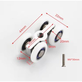 Pack of 4 Sliding Door Rollers with M6 Thread, Quiet Castors Sliding Door with 4 Wheels, Sliding Door Ball Bearings, Sliding Trolley Made of Zinc Alloy for 20 mm Running Profile