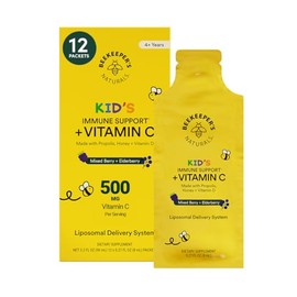 Kid's Immune Liposomal Vitamin C by Beekeeper's Naturals, 500 mg Vitamin C, Elderberry, Vitamin D, Propolis & Honey, Kid-Friendly Immune Support - Mix