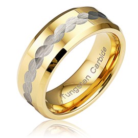 100S JEWELRY Tungsten Rings For Men Wedding Bands Two Tone Gold Silver Hammer Finish Middle Size 6-16 (tungsten, 13)