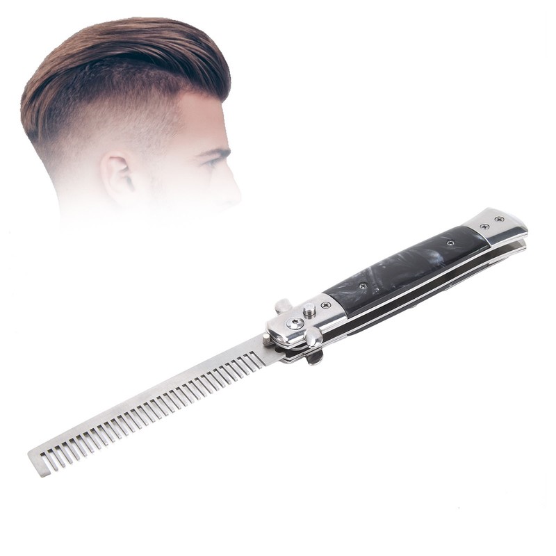 Switchblade Comb Men Automatic Push Button Foldable Pocket Oil Hair