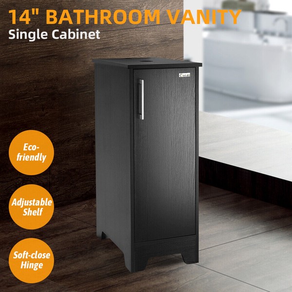14" Black Single Bathroom Vanity Cabinet Modern Adjustable Shelf Table Organizer