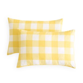 Wake In Cloud - Plaid Pillow Cases, Buffalo Check Gingham Checkered Farmhouse, Set of 2 Soft Pillowcases Pillow Shams Covers, Yellow White, Standard Size 20x26 Inches