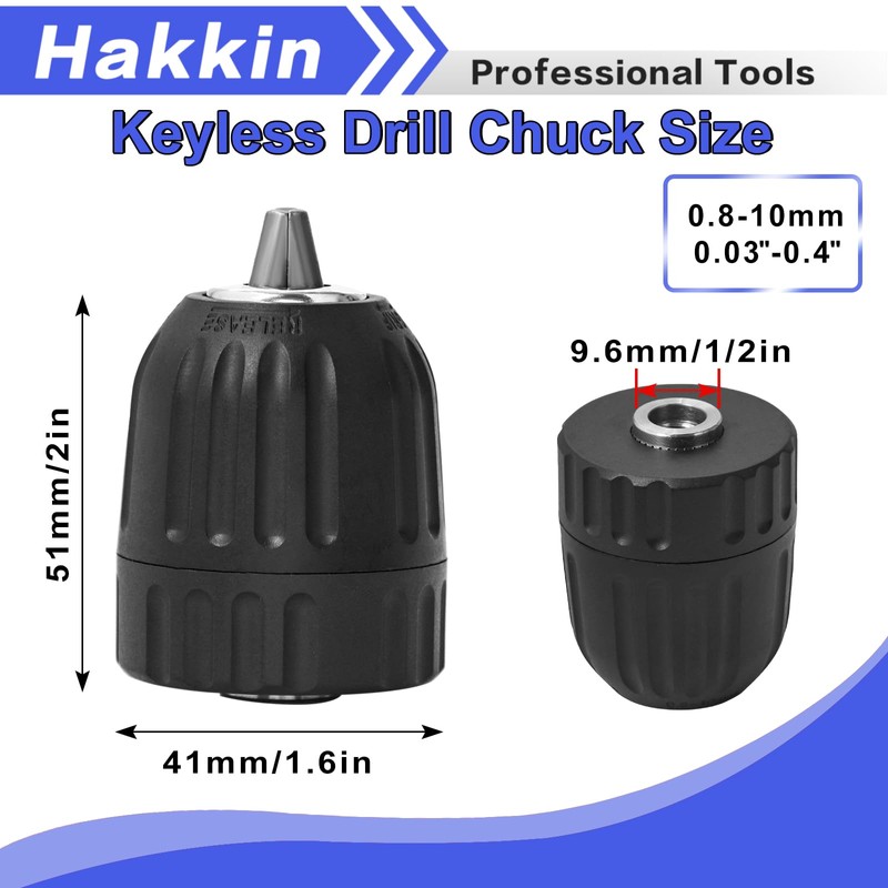 Hakkin 0.8-10mm Keyless Drill Chuck Adapter, 3/8-24UNF Capacity Mount with