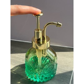 Birugen Soap Dispenser,Hand Soap Dispenser for Bathroom and Kitchen,Farmhouse Bathroom Decor,Glass Soap Dispenser with Pump,Black Dispenser,Cute Clear Soap Dispenser,Vintage Soap Dispenser (Green)