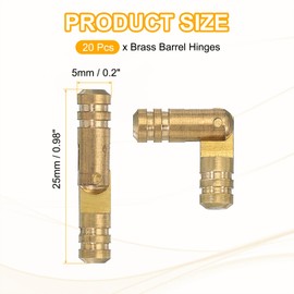 PATIKIL Hidden Brass Barrel Hinges 1"x0.2", 20 Pcs Invisible Hinges Folding Support Concealed Cylinder Hinge for DIY Jewelry Cabinet Door Wooden Box, Gold