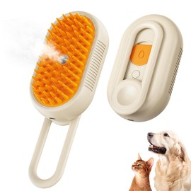 Steam Pet Brush Pro,3-in-1 Pet Steam Brush for Massage, Shedding and Cleaning, Grooming Massage Comb for Dogs and Cats, USB Rechargeable (Brown)