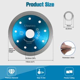 Uouteo 20 Pcs Diamond Saw Blade, 4.5 Inch Super Thin Turbo Saw Blade for Angle Grinder, 4-1/2" Tile Blade for Cutting Marble Ceramics Porcelain Tiles(4.5 inch-20Pcs-Blue)