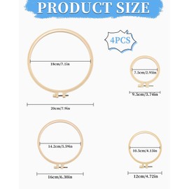 QLEUIFT Bamboo Embroidery Hoop Cross Stitch Frame, 9.5 cm, 12 cm, 16 cm, 20 cm Circle Cross Stitch Hoop Embroidery Ring for DIY, Crafts, Embroidery, Pack of 4