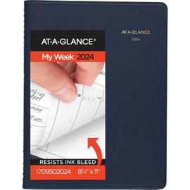AT-A-GLANCE 2024 Weekly Planner, Quarter-Hourly Appointment Book, 8-1/4" x 11", Large, Navy (709502024)