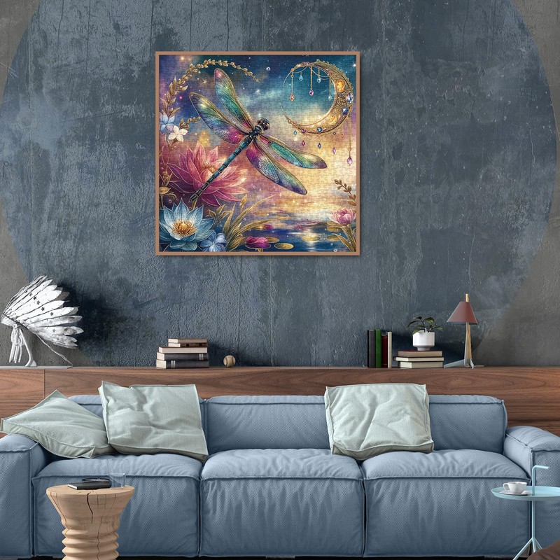 Dragonfly Moon Puzzle for Adults 1000 Pieces, Colorful Lotus Jigsaw