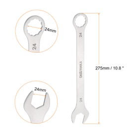 HARFINGTON 3pcs Thin Combination Wrench Metric 24mm Torx Ended Box 15 Degree Offset Open End Stainless Steel, Silver Tone