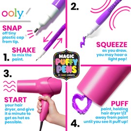Ooly Puffy Paint Neon Gel Pens Set of 6, 3D Foam Texture Painting Magic Puffy Pen, Creative and Fun Pens for Kids Arts and Crafts Drawing Supplies, Christmas Pens for Kids