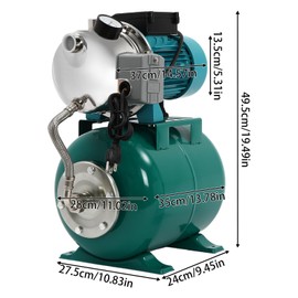 1.6HP Well Pump with Pressure Tank, Stainless Steel Irrigation Well Shallow Water Pressure Booster Pump for Home, Garden, Lawn（Green）