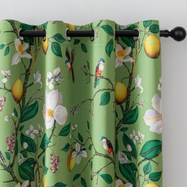 MYSKY HOME Floral Blackout Curtains 95 Inch Long for Living Room Vintage Farmhouse Room Darkening for Dining Room Bedroom Lemon Hummingbird Patterned Thermal Insulated Drapes, Pack-2, W52, Sage Green