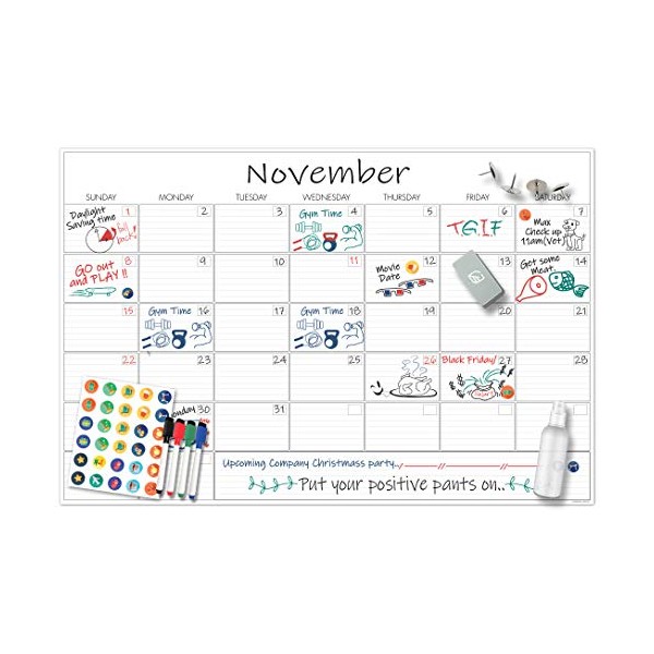 Large Dry Erase Wall Calendar - 24" x 36" - Undated 2022 Monthly Organizer Planner - Erasable Oversized Giant Planner for Home Office Business Classroom Dorm Room - Reusable Jumbo Week Planner
