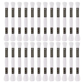 HARFINGTON 24 Skeins Embroidery Floss 8m Each Egyptian Long Fiber Cotton Cross Stitch Thread 26S/2x6 for Embroidery Projects Bracelet, White