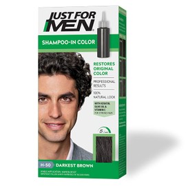 Just For Men Shampoo-In Color (Formerly Original Formula), Gray Hair Coloring for Men - Darkest Brown, H-50 (Packaging May Vary)