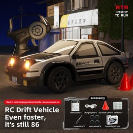Hotfree 1/64 Mini RC Drift Car, 4WD High-Speed Remote Control AE86 with LED Light Modes & DIY Stickers, RC Drift Truck, Fun Desktop Entertainment Toy, Birthday Gift for Kids & Boys - Color: AE86