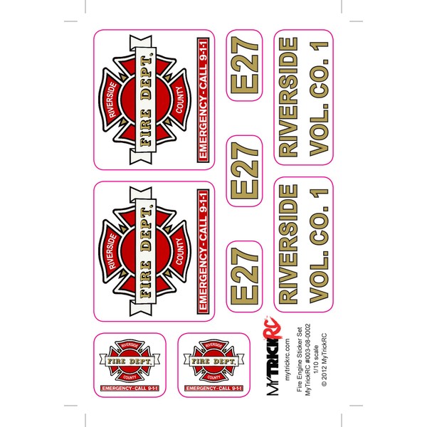 MyTrickRC Genuine MYK-ST2 Fire Truck Decal Set, 1/10th Scale, Materials and Printing, Simple Way to get Great Results