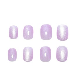 Press on Nails Short Square Fake Nails Purple False Nails with Design Glitter Full Cover Acrylic Nails Glossy Glue on Nail Shiny Artificial Stick on Nails for Women Girls Manicure 30Pcs