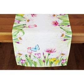 KAMACA Läufer Flower Meadow High-Quality Print Motif with Wonderful Tulips - A Jewel on Any Table in Spring Summer (Table Runner 40 x 140 cm Tulip Splendor)